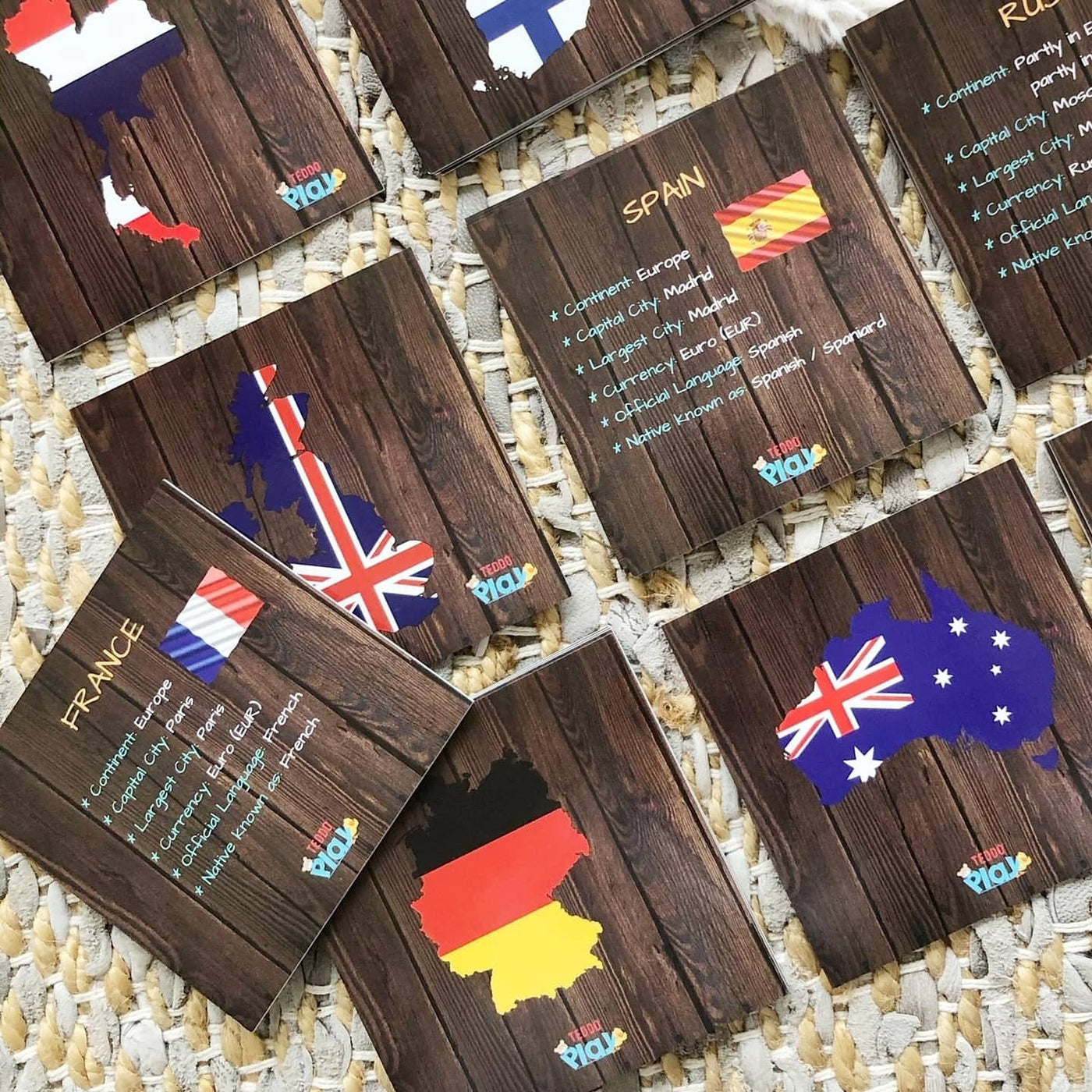 Teddo Play Popular Countries, Cities and Flags of the World -Geography Educational Learning Card Set