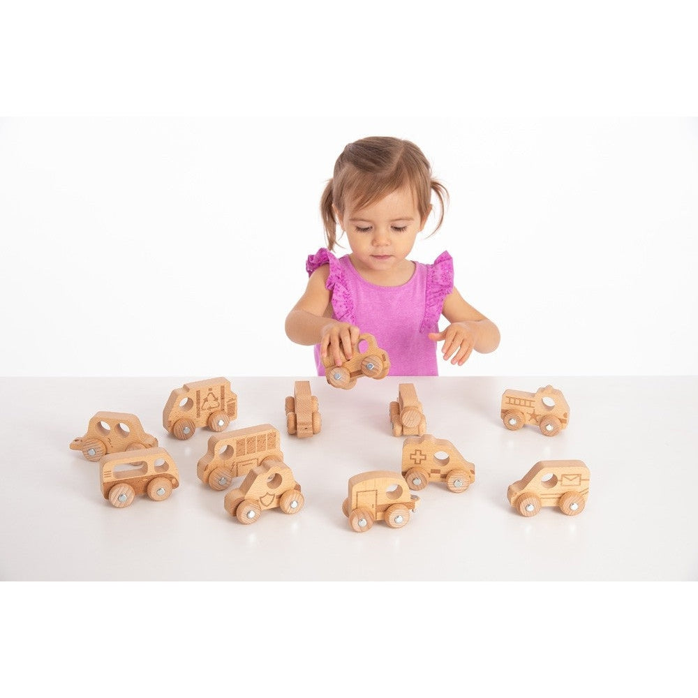 TickIT Natural Wooden Emergency Vehicles - Pack of 3