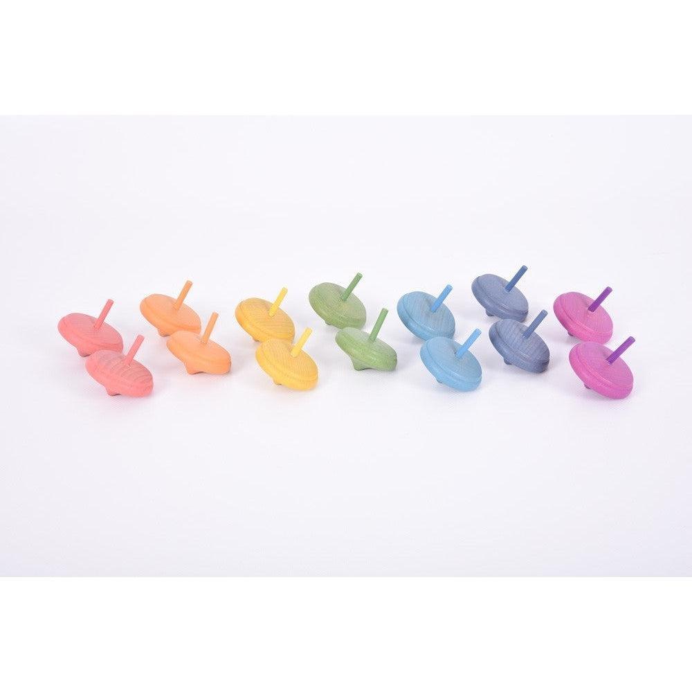 TickiT Wooden Rainbow Spinning Tops - Pack of 14