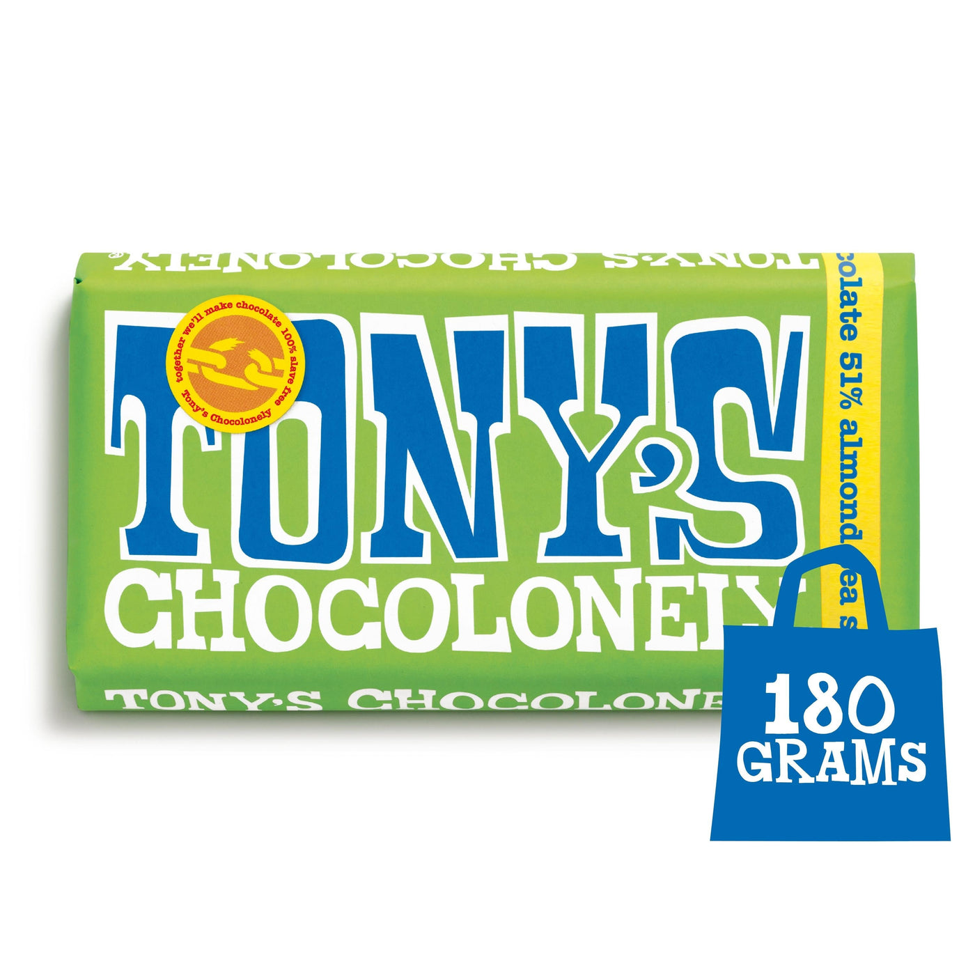 Tony's Chocolonely Fairtrade 51% Dark Vegan Chocolate - Almond Sea Salt 180g