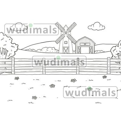 Wudimals® Farm Habitat Diorama - Black & White (Digital File)