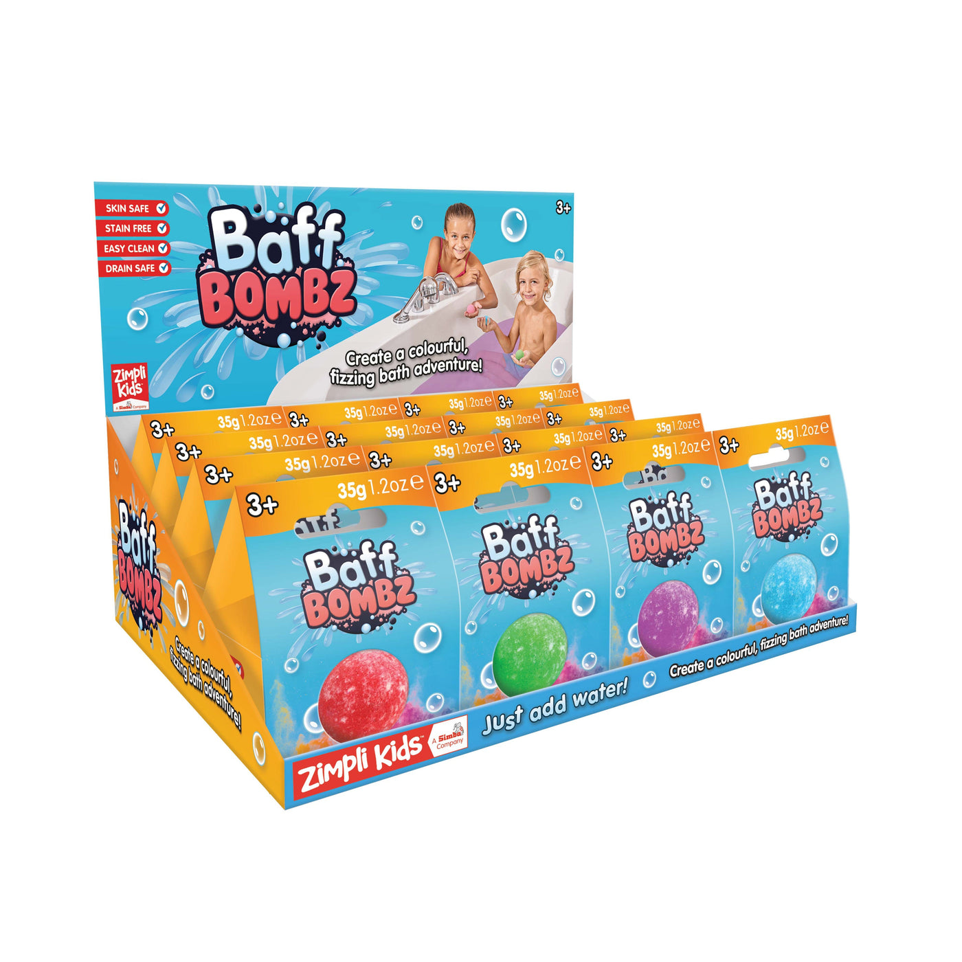 Fun Colourful Round Single Baff Bombz - Kids Bath Bomb Toy (One Supplied)