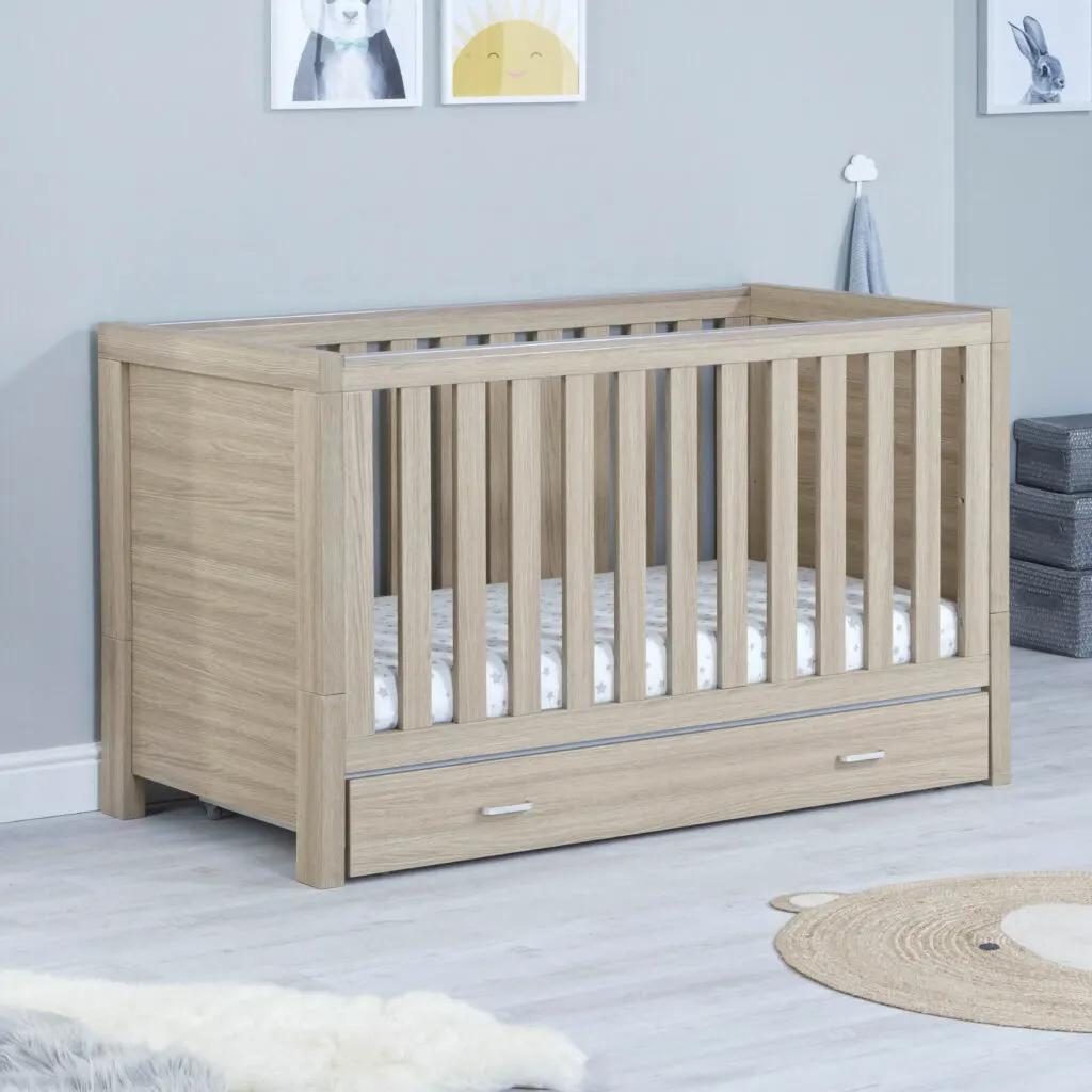 Luno Cot Bed With Drawer - Oak