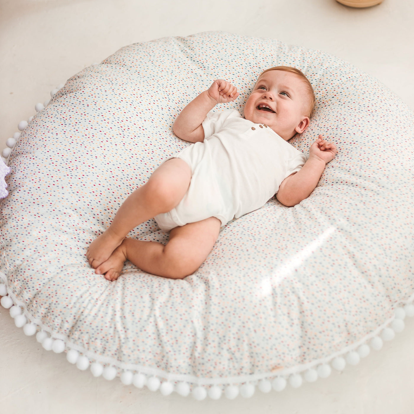 Minicamp Big Floor Cushion With Pompoms In Colour Drops On White-minicamp-Yes Bebe