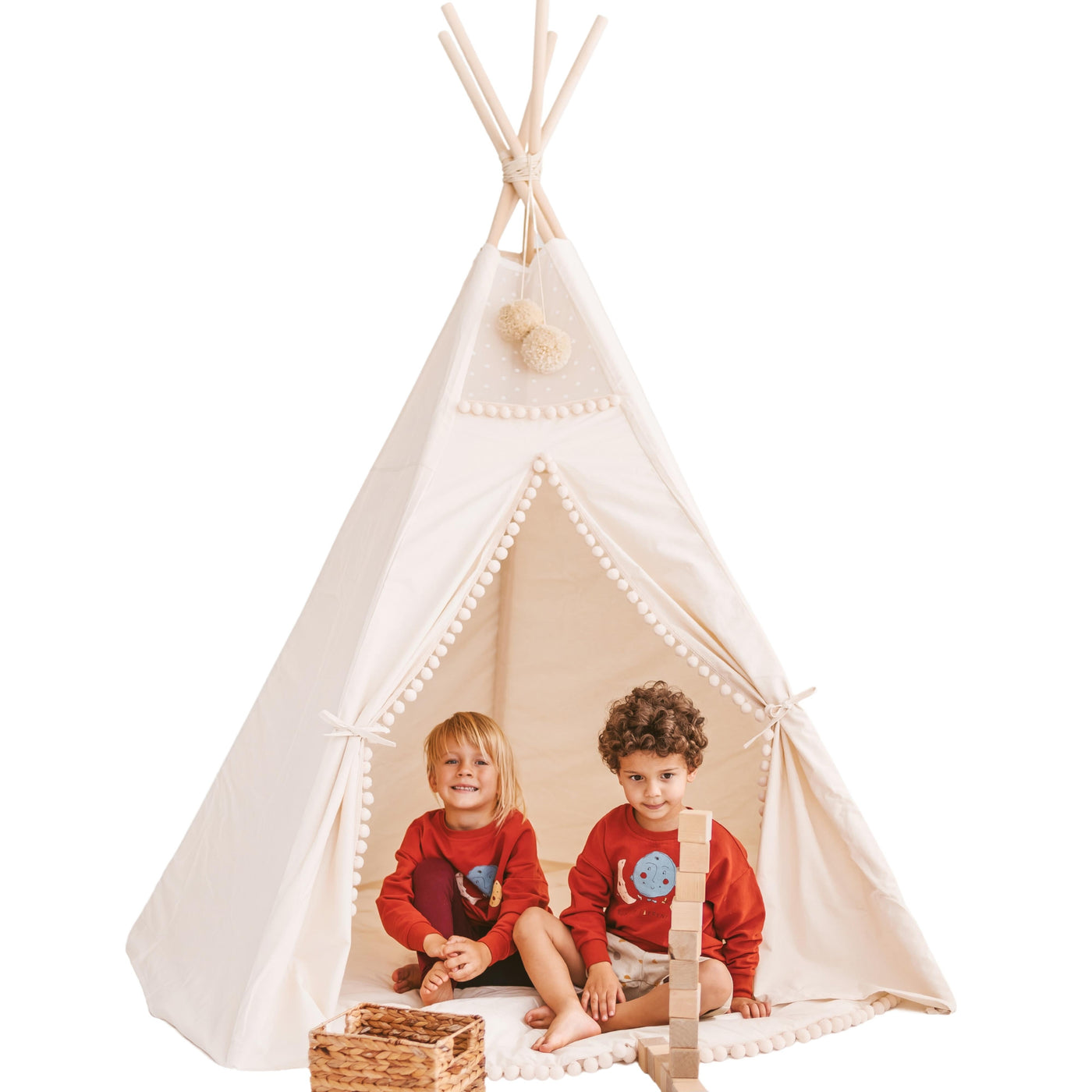Minicamp Extra Large Kids Teepee Tent With Pom Pom Decor-minicamp-Yes Bebe