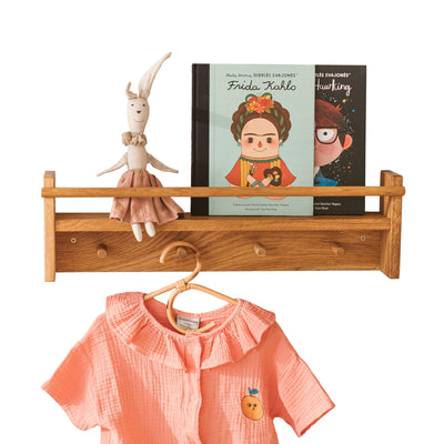 Minicamp Floating Kids Bookshelf With Coat Hooks Made Of Solid Oak-minicamp-Yes Bebe