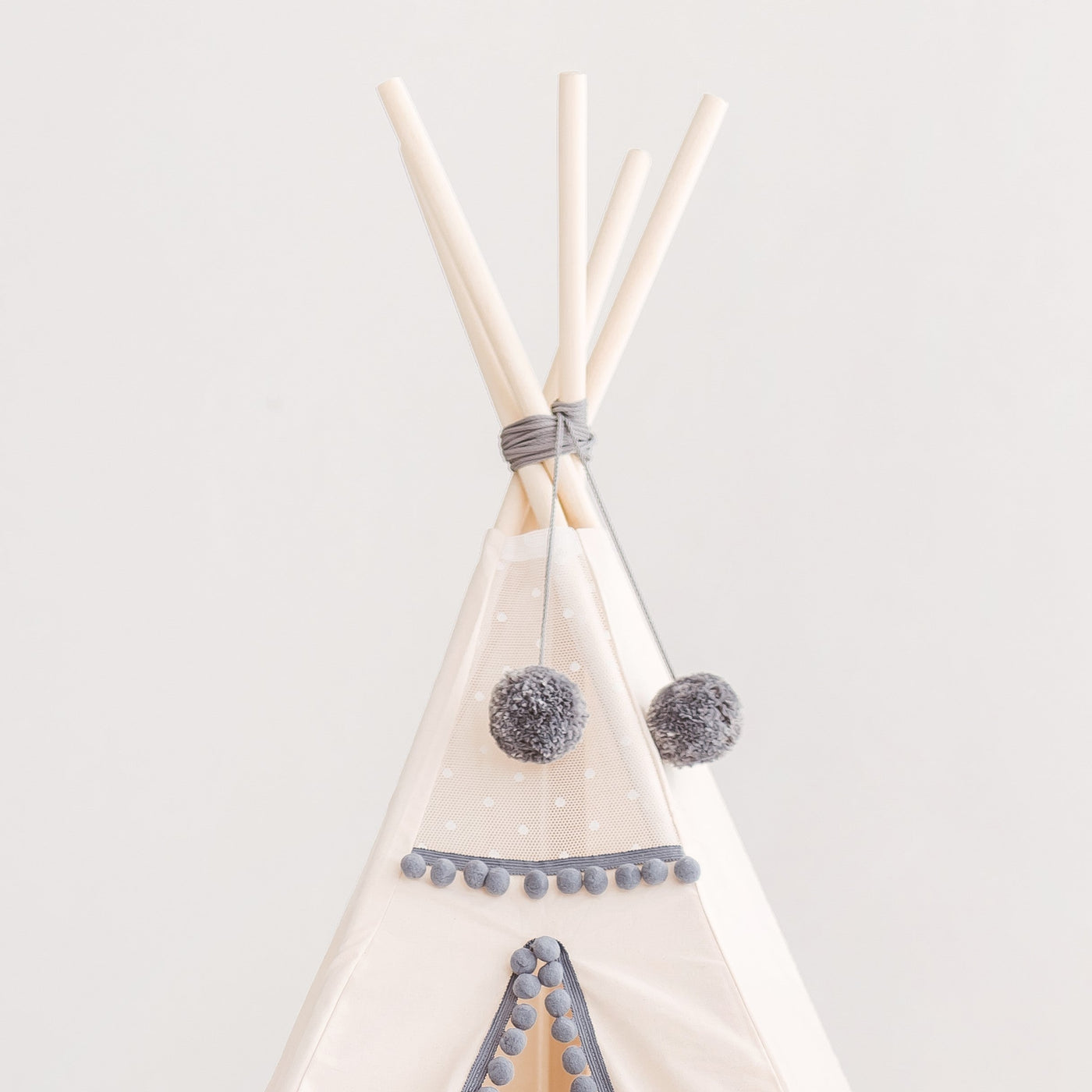 Minicamp Kids Teepee In Off-White With Grey Pompoms-minicamp-Yes Bebe