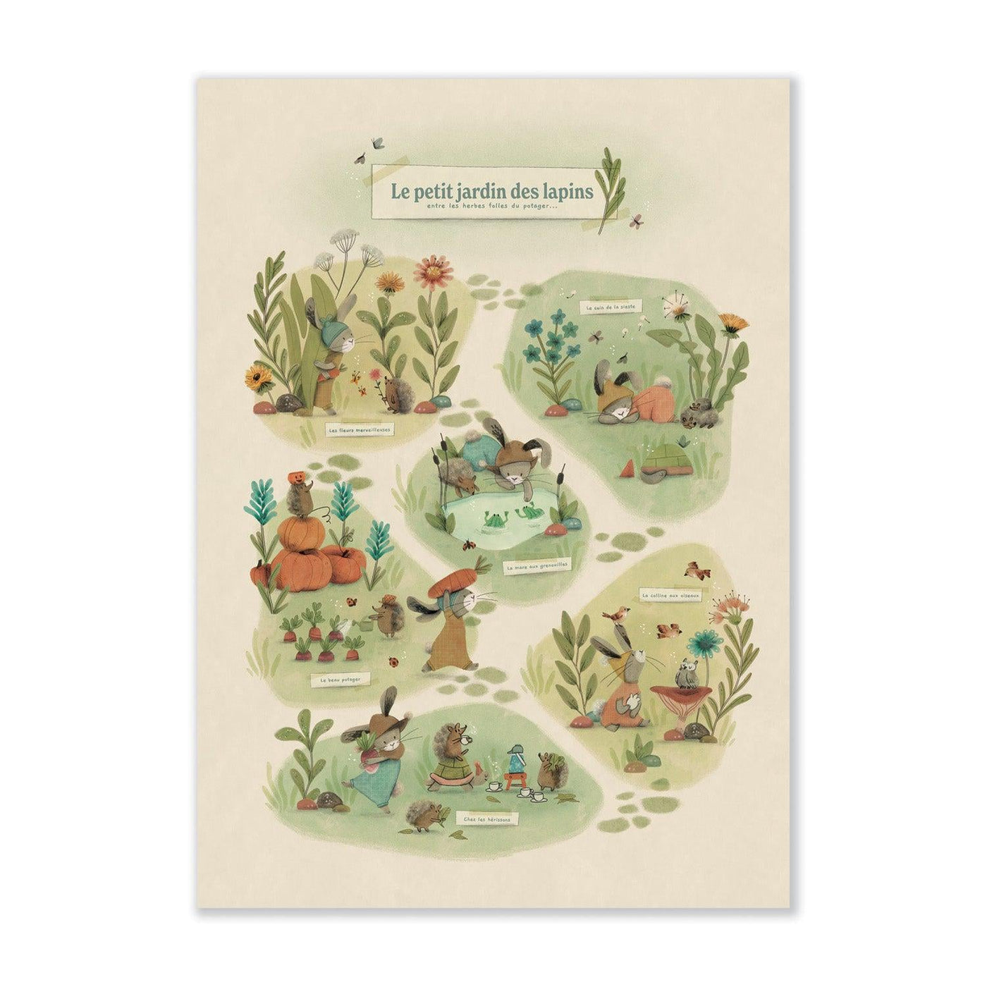 The Little Garden Poster 50 x 70 cm - Trois Petits Lapins-Posters, Prints, & Visual Artwork-Moulin Roty-Yes Bebe