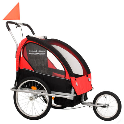 2-in-1 Kids' Bicycle Trailer & Stroller Black and Red-vidaXL-Red-n/a-Yes Bebe