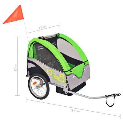 Kids' Bicycle Trailer Grey and Green 30 kg-vidaXL-Green-N/A-Yes Bebe