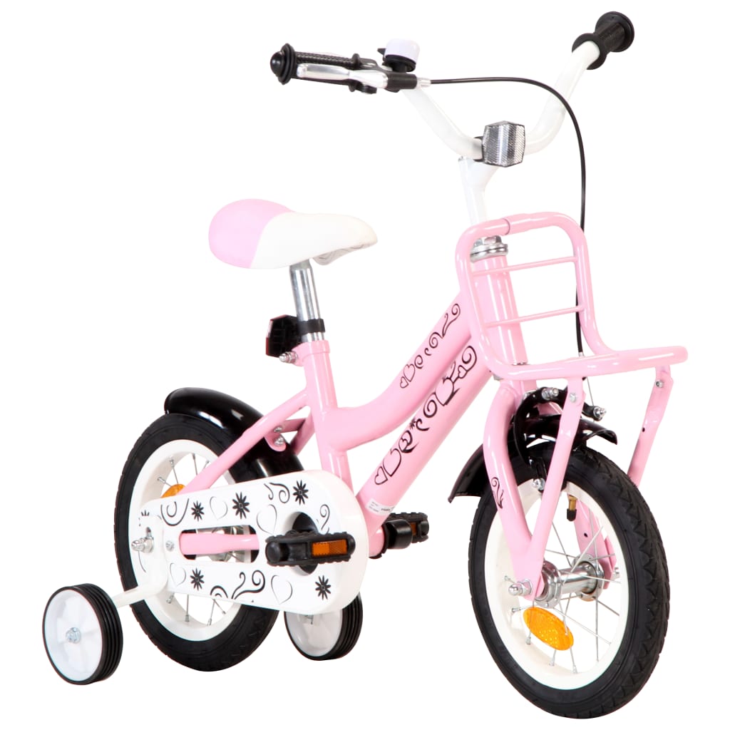 Kids Bike with Front Carrier 12 inch White and Pink-vidaXL-Pink-n/a-Yes Bebe