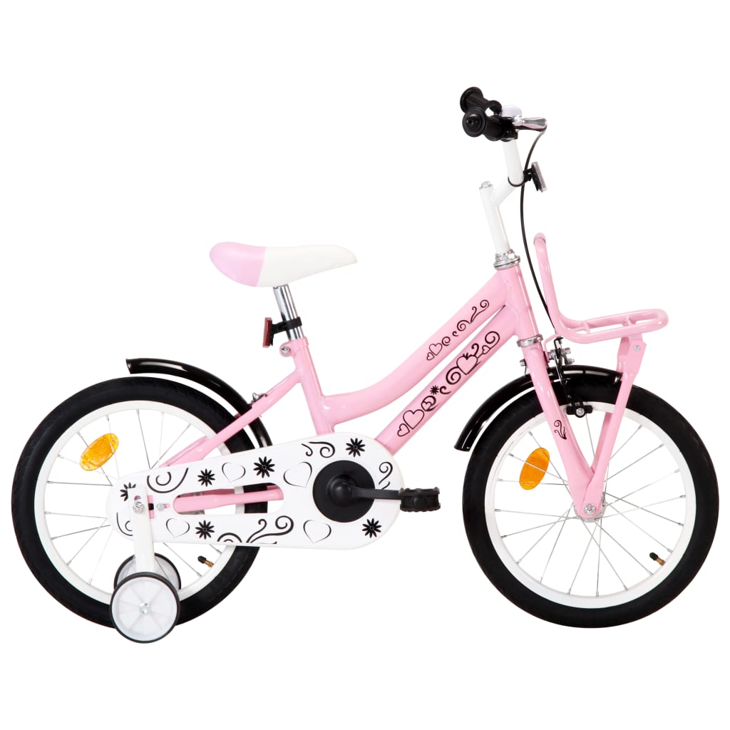 Kids Bike with Front Carrier 16 inch White and Pink-vidaXL-Pink-n/a-Yes Bebe